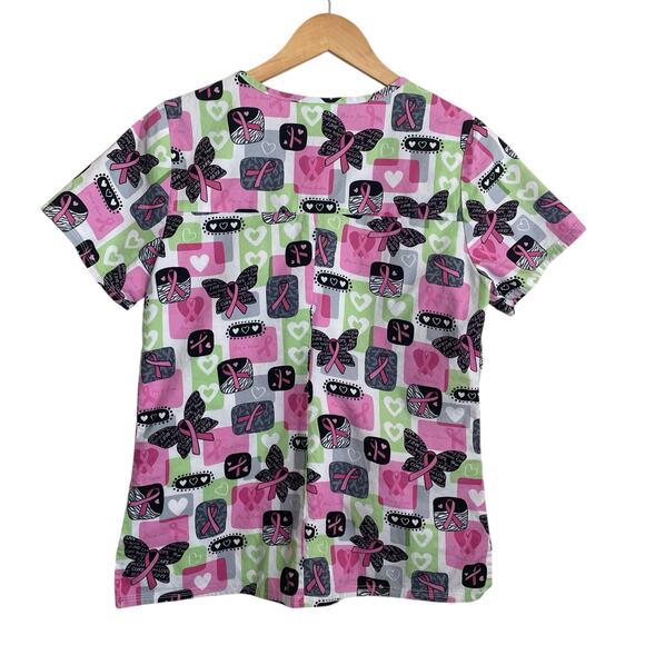 Scrubstar Women Top S Pink Uniform Medical Nurse Pattern Breast Cancer Awareness - Picture 3 of 9